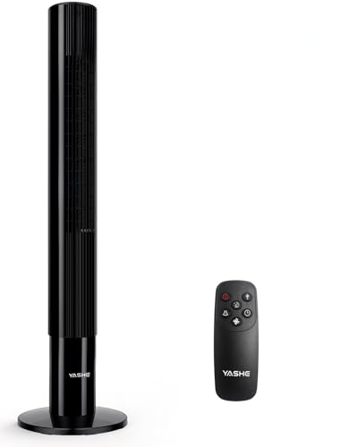 YASHE Ventilador de Torre con Mando a Distancia, Ventilador Silencioso de 28 dB, 3 Velocidades, 2 Modos, Oscilación de 85°, Temporizador de 12 Horas, Pantalla LED, para Dormitorio, Oficina y Hogar