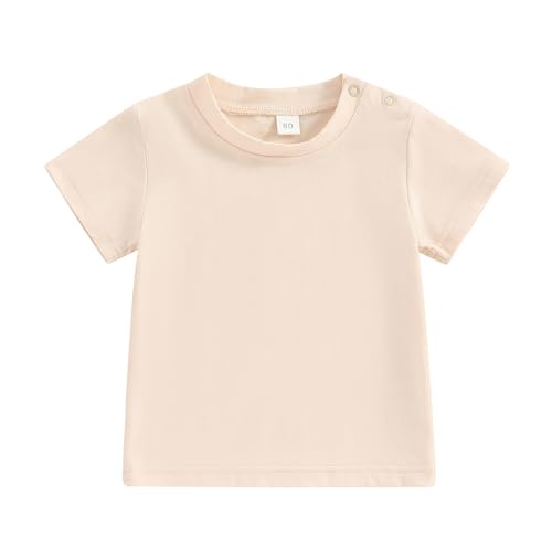 Image of Toddler Baby Boy Girl Short Sleeve Crew Neck T Shirt Pullover Sweatshirt Summer Basic Tee Solid Casual Clothes