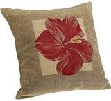 AMountletstore Red Hibiscus Brentwood Panama Jacquard Chenille Knife Edge Cotton Linen Decorative Throw Pillow Case 18X18inch