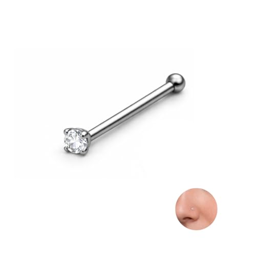 Implant Grade Titanium Nose Bone Stud 20G (0.8mm) with CZ ASTM F-136 G23 1.5mm or 2mm Cubic Zirconia Hypoallergenic Straight Post Nostril Piercing Polished or Gold PVD 1 Piece or Set of 2 for Women Men