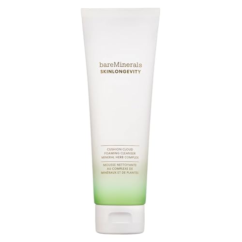 bareMinerals Skinlongevity Face Cleanser Cream-to-Foam Cleanser with Mineral Herb Complex Removes Makeup & Sunscreen Gentle for All Skin Types Vegan Cruelty-Free & Dermatologist-Tested