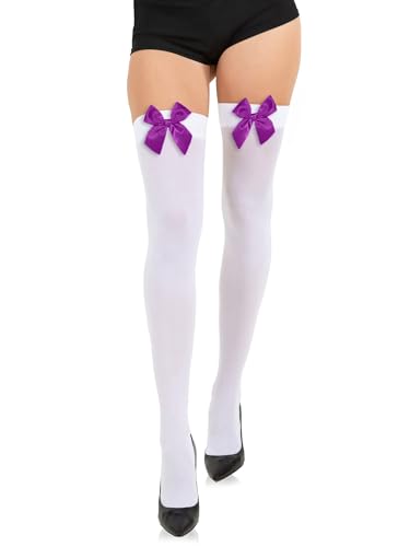 Image of Opaque Thigh High Bow Stockings for Women Thigh Highs Stockings with Bows Over The Knee Socks