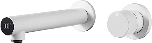 デジタルディスプレイ付きシンク用のバスルーム蛇口浴室シンクウォールマウントブラスベイスンミキサータップシングルハンドルラバトリー蛇口水貯蓄ラバトリーミキサータップ埋め込みボックス、 LWX