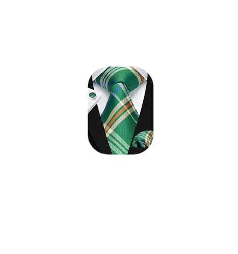 Image of HISDERN Mens Ties Set Stripe Plaid Ties for Men and Pocket Square Cufflinks Formal Silk Necktie Wedding Business