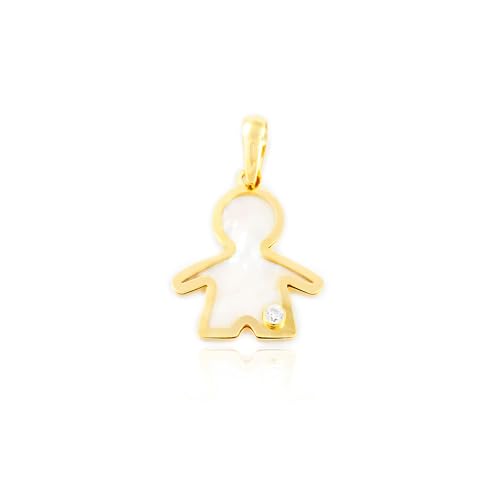 Pendentif nacre garçon or 18k avec coffret cadeau idéal pour baptême