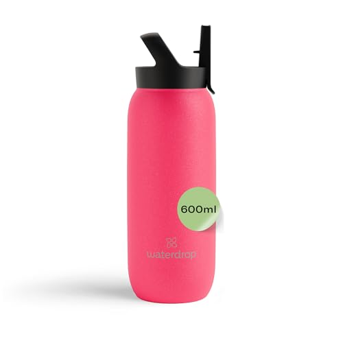 waterdrop® Botella Agua Acero Inoxidable 600 ml, Con Pajita, Termo Doble Pared: 24h Frio - 100% Hermética, Segura - Sin BPA: Para Niños. Botella Térmica Gimnasio, Water Bottle, Thermo, Cantimplora