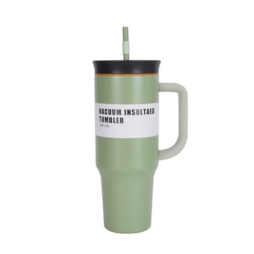 Image of HomeCloud 1200ml Insulated Coffee Tumbler with Lid - Double Wall Travel Mug for Hot & Cold Drinks, Leak-Proof, Durable, Portable, Stylish Stainless Steel Design (Light Green)