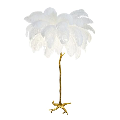 Jcgly Luxury Floor Lamp with 35 PCS Natural Ostrich Feathers, Tall Floor Lamps for Living Room/Bedroom/Office, 3 Color Temperature, Golden Standing Pole, Foot Switch(White,39