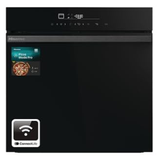 Hisense HO66F PIZZACHEF Four électrique 60 cm, mode pizza Pro 350°, nettoyage pyrolytique, air fry, even Bake, wifi, 77 litres, porte douce, programmes automatiques, noir