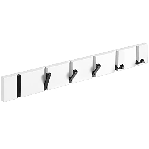 ANVODE Perchero Pared Plegable Madera, Colgador Pared Recibidor con 6 Ganchos para Chaquetas, Abrigos, Sombreros. Blanco