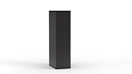 Suncast 19 Cubic Ft. Heavy-Duty Resin Cabinet with Lockable Handles, Multi-Wall Construction, and Metal-Reinforced Shelves for Basement, Utility Room and Garage Storage, Black, Made in the USA