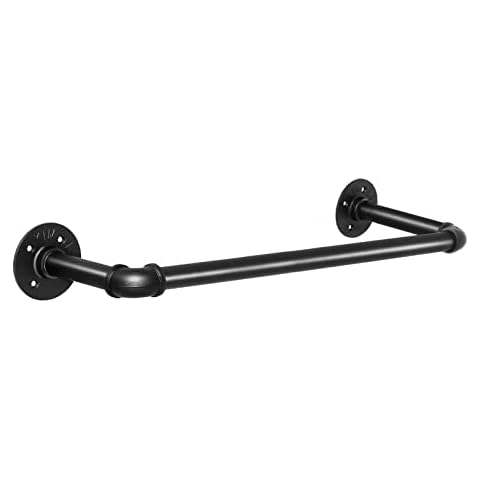 KingSaid 23 Inch Iron Pipe Towel Bar Wall Mount DIY Industrial Pipe Towel Bar Rustic Iron Decor Bathroom Hardware Towel Bar Accessory for Bathroom Handrail Towel Rack Holder Hanger(Black) Cover