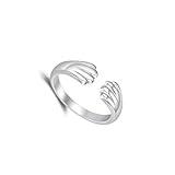 AIETUE Paw Print Ring, Silver Cat Cute Ring Adjustable Dainty Statement Pet Hug Claw Rings Thanksgiving Birthday Anniversary Jewelry Gift for Women Men (Silver)