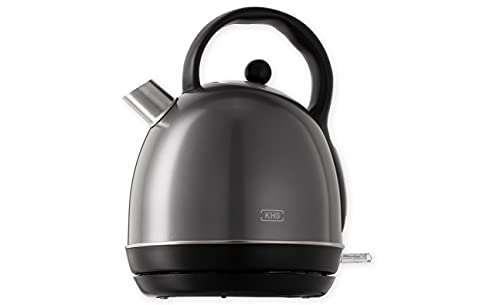 KHG WK-1711 (DG) Wasserkocher Retro 1,7 Liter | Kessel-Wasserkocher in Grau | 360° Sockel | Kalkfilter…