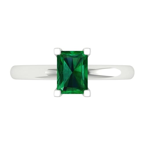 1.1 ct Emerald Cut Solitaire Emerald Classic Art Deco Bridal Wedding Statement ring Solid 18K White Gold for Women - Main Image