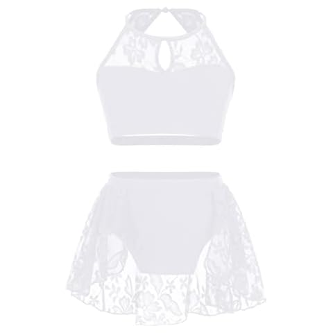 TiaoBug Niñas Maillots Cuello Cogido Danza Ballet Dos Pieza Deportivo Blanco Cover
