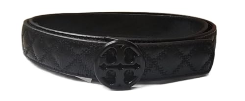 Tory Burch 140931 Willa Black With Black Hardware Skinny Quilted 1 Inch Women's Belt