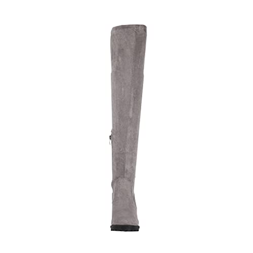 Elara Damen Stiefel Overknee High Heels Absatz Chunkyrayan E4835 Grey-39