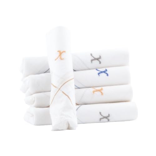 Image of CROSSLINE Men's Initial Monogram (A-Z) Embroidery 100% Pure Cotton Handkerchief | White Base With Colored Border | Handkerchiefs For Men Cotton Soft - (Pack of 5)