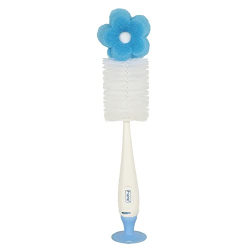 Image of Hopop Bottle Cleaner Brush | Baby Feeding Bottle Cleaning Brush & Nipple Cleaner Brush | Soft Foam Head with Durable Bristles | Easy to Clean Feeding /Water Bottle Corners | BPA Free | Blue