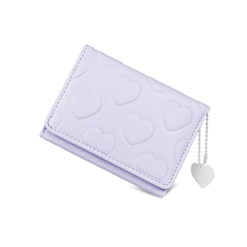 Image of Credit Card Wallet with Heart-shaped Pendant, PU Leather Credit Card Holder for Women and Girls, Cute Women's Wallet Card Holder Wallet for Shopping, Dating, Travel (purple)