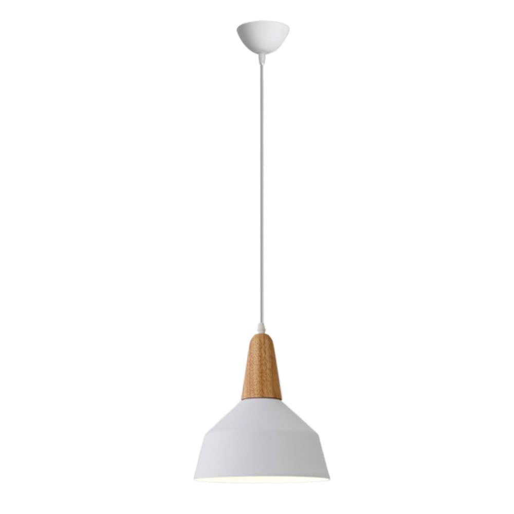 Nordic Small Chandelier Single Head Hanging Light Wood Metal Lamp(White)