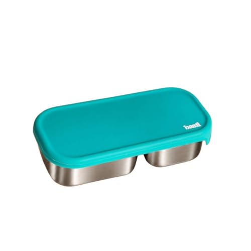 Image of Basil Stainless Steel 2 Compartment Pickle & Dip Container | Chutney Box for Tiffin | Leak Proof Container with Food Grade Silicone Lid | Dip Box for Ketchup & Sauces | School & Office - Green