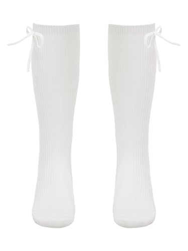 Choomomo Little Girls Knee High Socks with Bow Knit Soft Breathable Dress Socks Kids Cotton Stockings