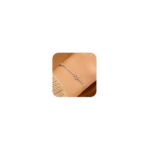 Cute Dainty Love Heart Bracelet for Women 925 Sterling Silver 14K Gold Plated Adjustable CZ Charm Bracelet Mother Daughter Friendship Link Bracelets Jewelry Birthday Mothers Day Christmas Gifts