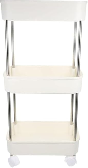 Slim Rolling Kitchen Trolley ¨C Multi-Layer Mobile Storage Cart with Wheels, Plastic Utility Rack for Fruits, Kitchen & Office Use(Color:White)-i1Ug0pKI