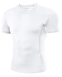 Roadbox Mens Compression Shirt Short Sleeve, V-Neck Gym Running Sports T-Shirt, Cool Dry Athletic Base Layer Undershirts White
