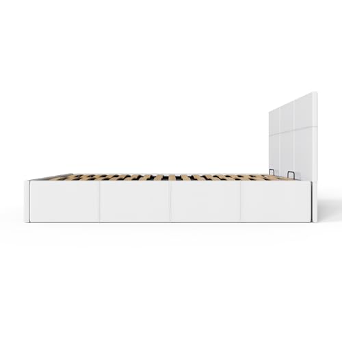Gfw Leather Classic Upholstered Ottoman Storage Bed With Gas Side Lift & Under Bed Storage, Double, White - 9