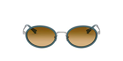 Vogue Eyewear Women's x Millie Bobby Collection VO4167S Oval Sunglasses, Silver/Yellow Gradient Light Brown, 48 mm