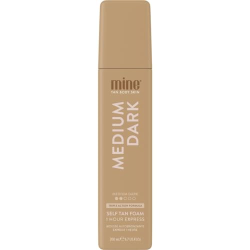 MineTan Mousse autobronzante foncée moyenne | Collection Bronze – 1 heure Instant Express – Faux bronzant visage et corps, formule hydratante triple action, parfum noix de coco, 200 ml