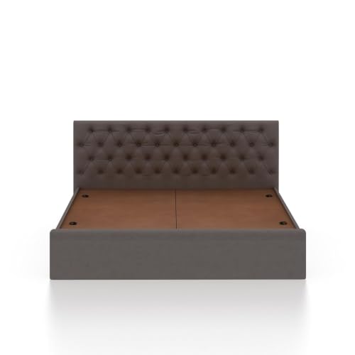 Image of Ganpati Arts Solid Sheesham Wood Upholstered Queen Size Bed with Box Storage and Tufted Headboard | Durable Wooden Double Bed Cot Palang for Bedroom, Hotels and Home Furniture (Grey-1 Year Warranty)