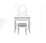 petineuse gf 48 x 37,5 cm Specchiera VIRTIME Toeletta Mobile Specchiera Petineuse con Sgabello Imbottito Bianco Cassetti