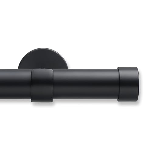 MODE Cambria Designer Series - Premium 11 foot Custom Curtain Rod - 1-1/8 inch Large Diameter - Non-Adjustable for a Seamless Look - Premium Designer Brackets and End Caps - Satin Black Finish