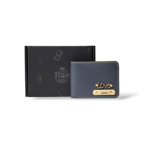 Image of Thebaegift Men's Personalized Wallet I Customized Slim Stylish Leather Purse with Name & Charm I Unique Birthday Anniversary Gift for Men Boy Love Husband Employees Clients (Grey Vegan)