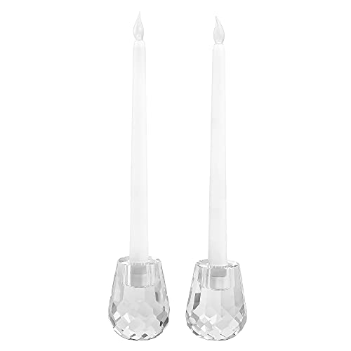 Kitcom Crystal Taper Candle Holder Honeycomb Designed Hand Cut Crystal Candlesticks Wedding Banquet Decorations For Dinner W2.4Xh3.2Inches Pack Of 2, Clear With Gift Box #TOP1
