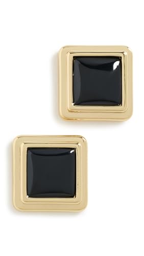 Archer Gold & Black Square Stud Earrings Womens Vintage-Inspired Gold-Plated Brass Earrings with Black Enamel Classic Lightweight Pair for Pierced Ears