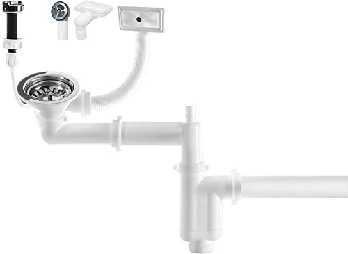 Manestein Ablaufgarnitur, Küchenspülenablauf-Set, Siphon mit Überlauf,...