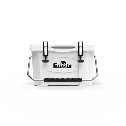 Grizzly 20 Cooler | 20 qt Ice Chest Durable Rotomolded Insulated | Made in USA | Warranty for Life | For Beach Boat Camping Fishing Hunting | G20 | White