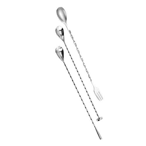 KICHOUSE 3pcs Stainless Steel Long Bar Spoon Cocktail Spoon Coffee Mixer Household Mixing Spoon Fruit Juice Beverages Coffee Beverage Stirrers Silver 304 Stainless Steel re-usable