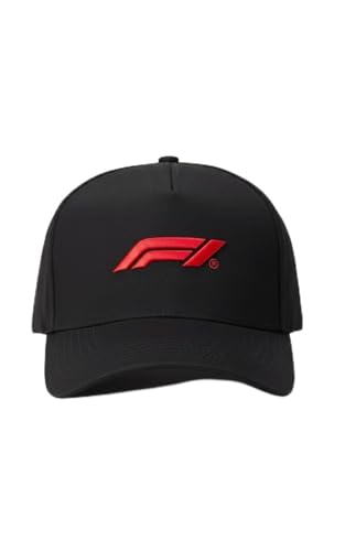 F1 Black Baseball Cap with Red Logo Embroidery, Adjustable Sports Hat