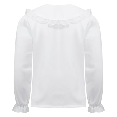 Loyan Girls School Uniform Ruffle Button Down Shirts Long Sleeve White Blouse Princess Bowknot Crop Tops3