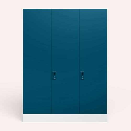 Image of Interio by Godrej Slimline XL 3 Door Steel Almirah (Matte Alpine White and Semigloss Turkish Tile) + 1 Year Warranty, Locker, 8 Shelves