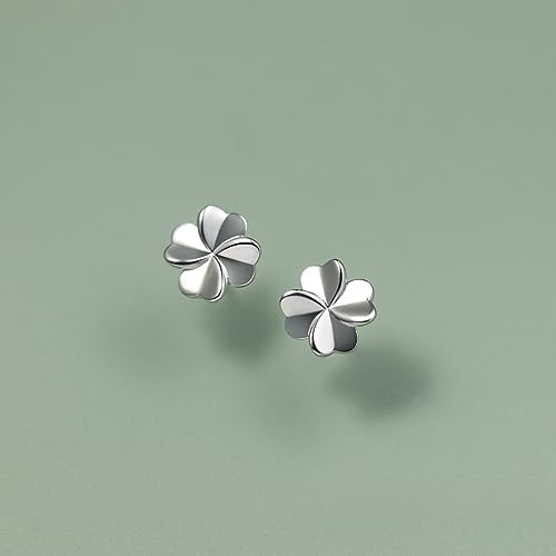 Reffeer Solid 925 Sterling Silver Clover Leaf Stud Earrings for Women Teens Small Clover Stud Earrings Shamrock Earrings Spring4