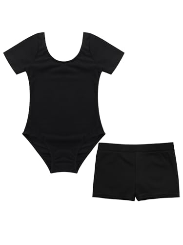 Lejafay Rhythmische Gymnastikanzug Für Mädchen Ballettbodysuit Klassische Baumwolle Mit Leggings Tanzshorts Ballettanzug Jahre Schwarz 146-152