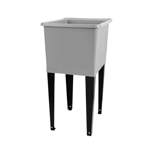 Grey Space Saver Utility Sink by JS Jackson Supplies, Freestanding Tehila Space Saving Laundry Tub, Black Metal Legs with P-Trap Kit