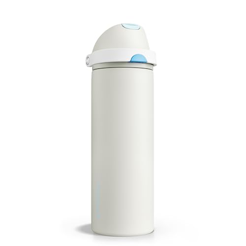 Image of Insulated Water Bottle with Straw - Encool Stainless Steel Water Bottle with Push Button Lid, Leak-Proof & BPA-Free, Keeps Cold for 24 Hours for Sports, Travel, Gym (24 oz, Kangaroo Grey)